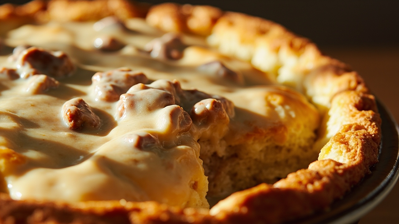 Indulge in Delicious Sausage Gravy and Biscuit Pie Today