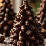 Christmas tree-shaped chocolate cake with white icing and sprinkles