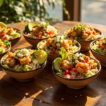 Chipotle shrimp taco bowl with black beans, corn, and peppers in a bowl.