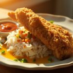 Crispy golden Tori Katsu chicken cutlet on a plate